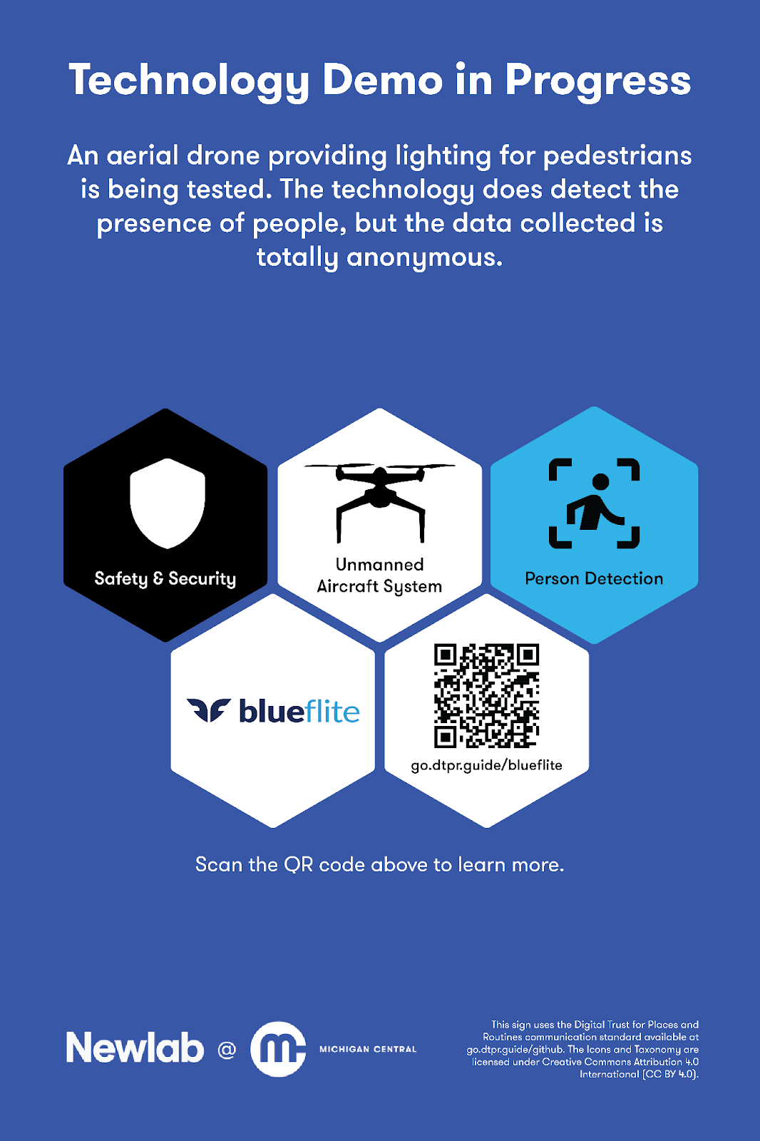 This sign uses the Digital Trust for Places and Routines communication standard available at go.dtpr.guide/github. The Icons and Taxonomy are licensed under Creative Commons Attribution 4.0 International (CC BY 4.0).